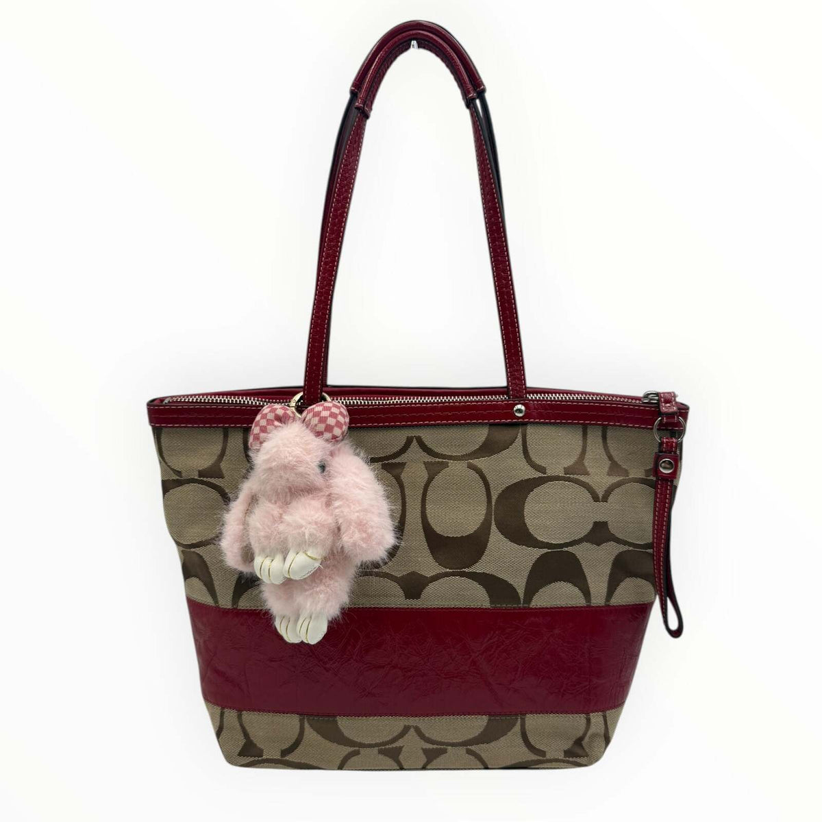 Coach Signature Jacquard Burgundy Leather Tote Bag by Coach