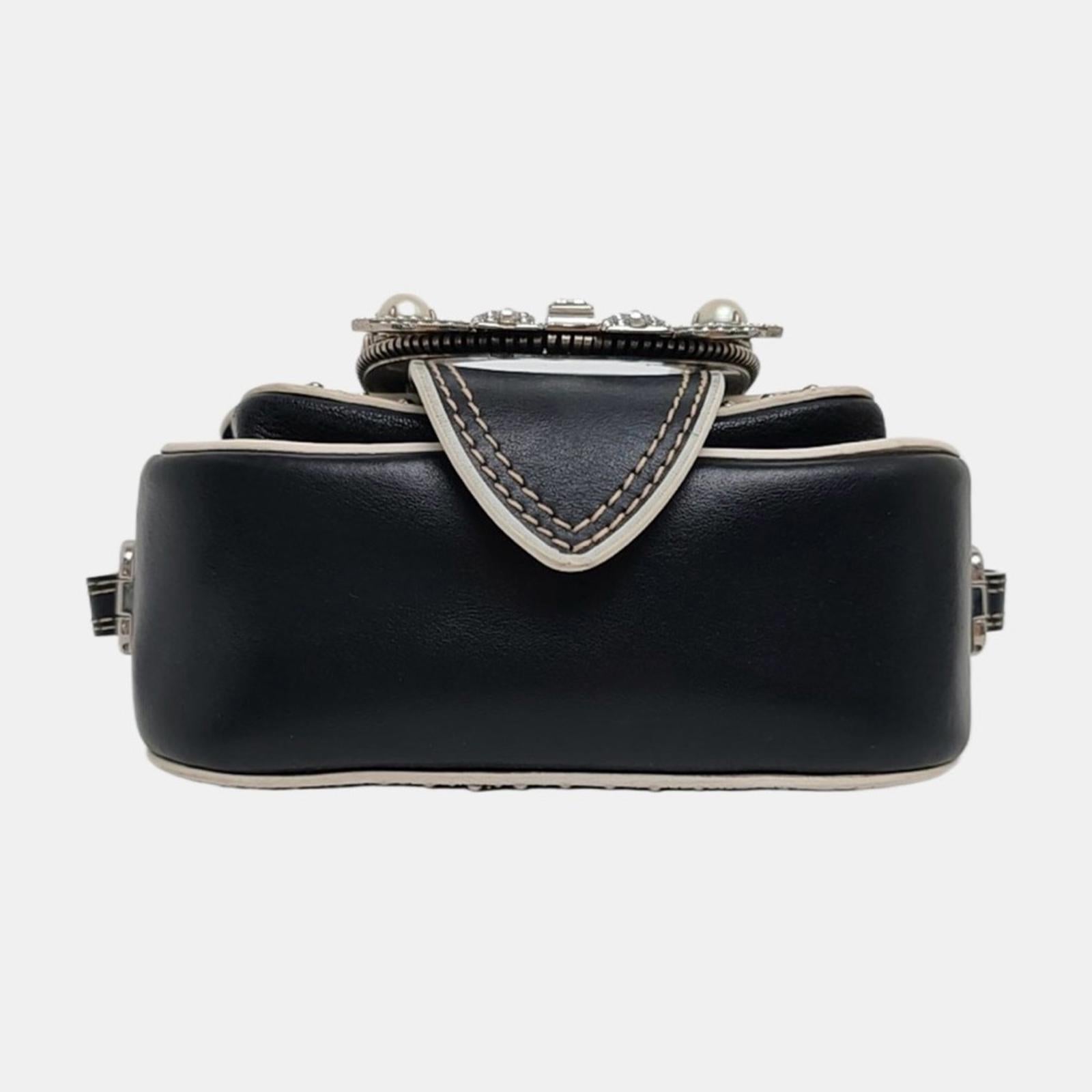 Miu Miu Dahlia Jeweled Buckle Studded Leather Crossbody Bag