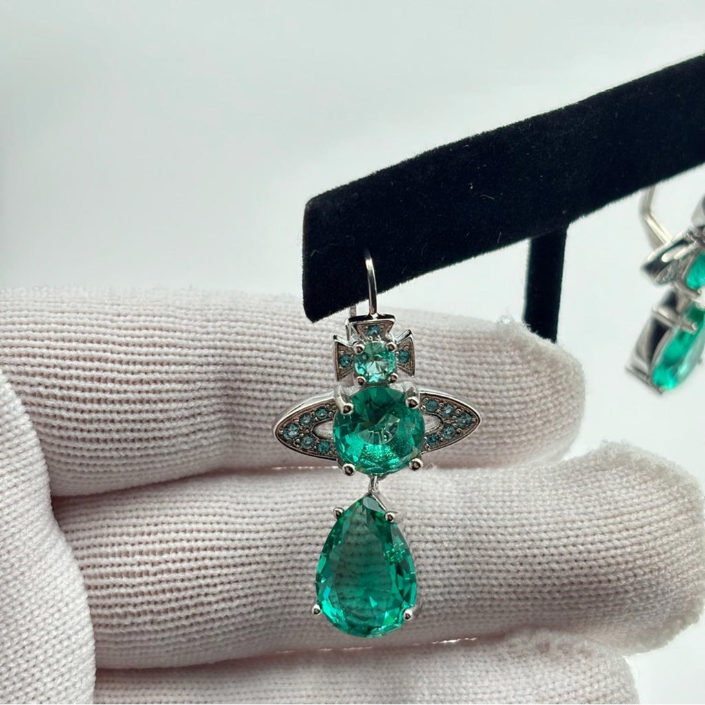 Vivienne Westwood Ismene Green Crystal Drop Earrings