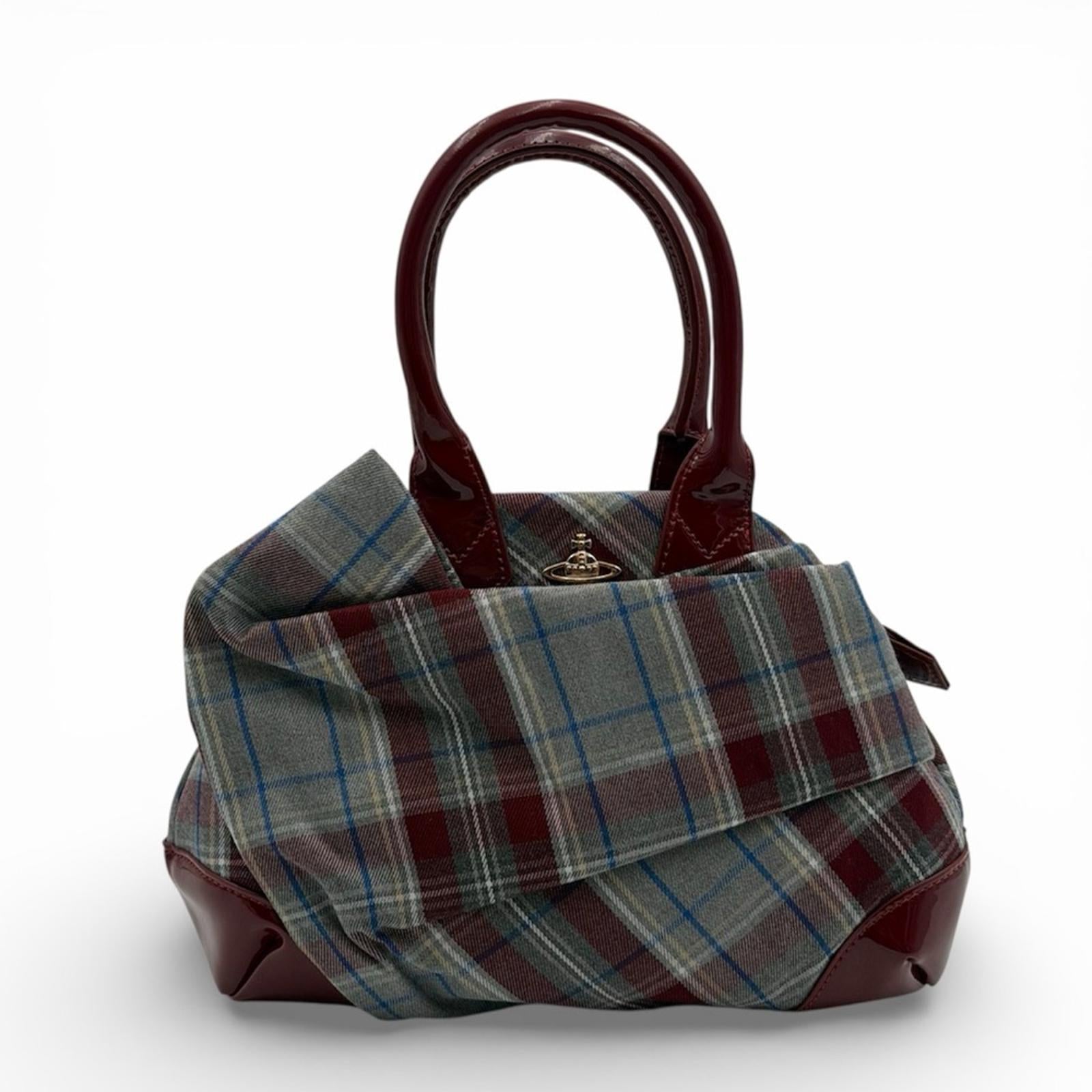 Vivienne Westwood Plaid Multicolor & Burgundy Patent Leather Handbag