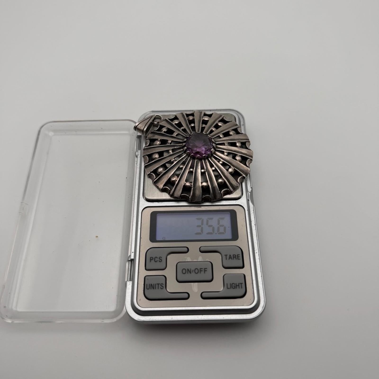 Vintage Sterling Silver Amethyst Sunburst Pendant