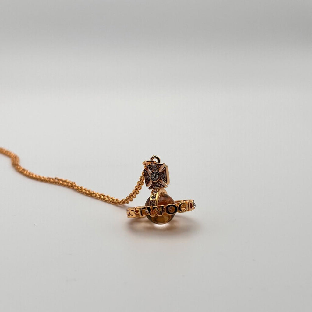 Vivienne Westwood Gold Tone Crystal 3D Orb Pendant Necklace