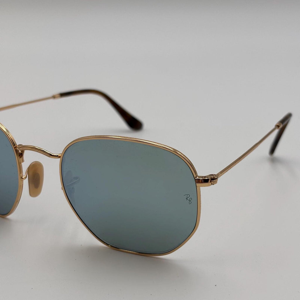 Ray-Ban Hexagonal Flat Lenses RB3548N Gold Blue Mirror Sunglasses