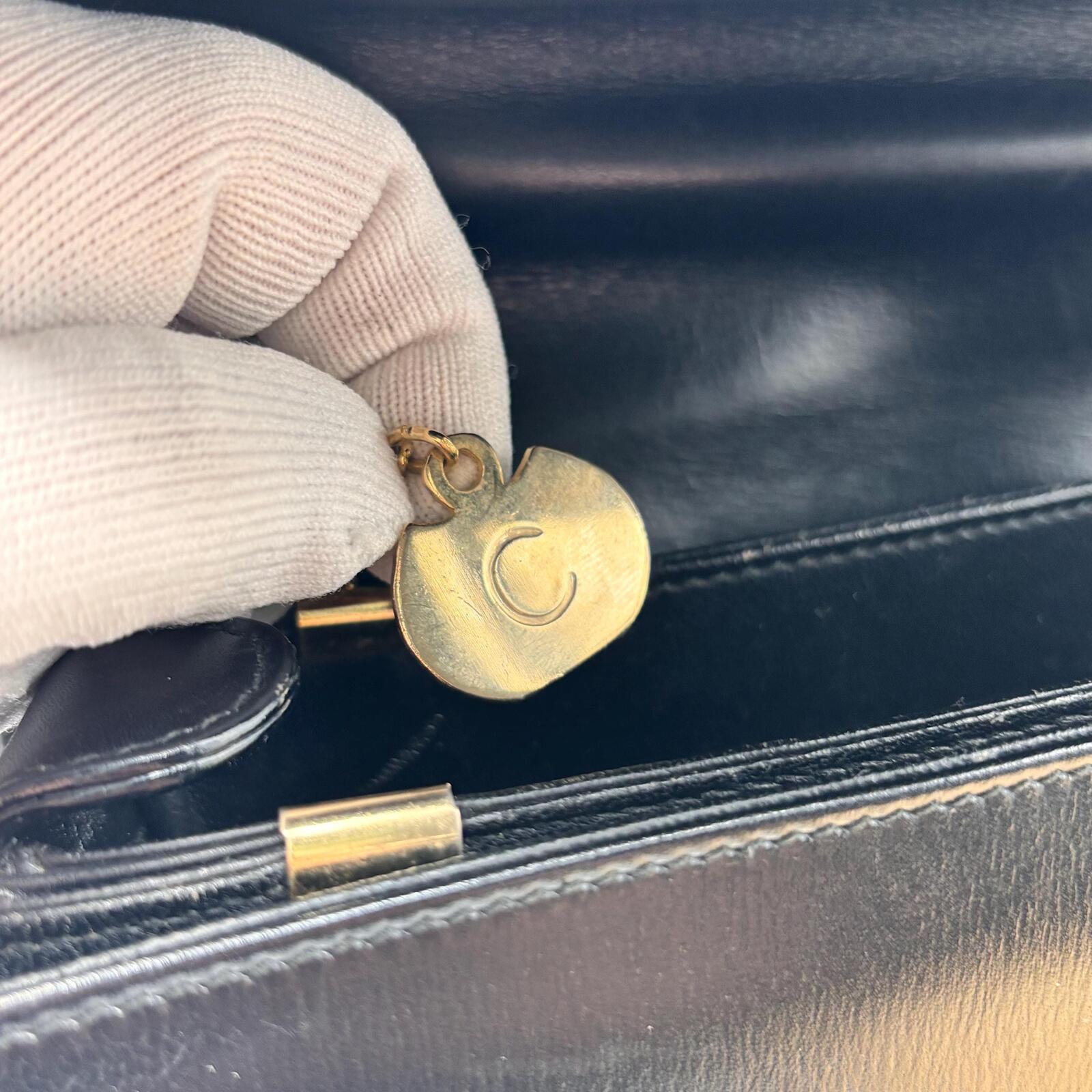 Celine Vintage Black Leather Triomphe Shoulder Bag