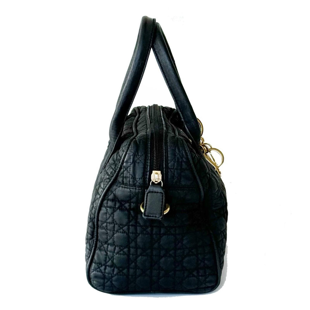 Christian Dior Black Lady Dior Cannage Nylon Quilted Handbag