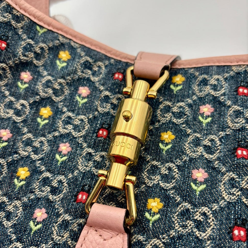 Gucci Jackie 1961 GG Denim Floral Shoulder Bag LimitedEditio