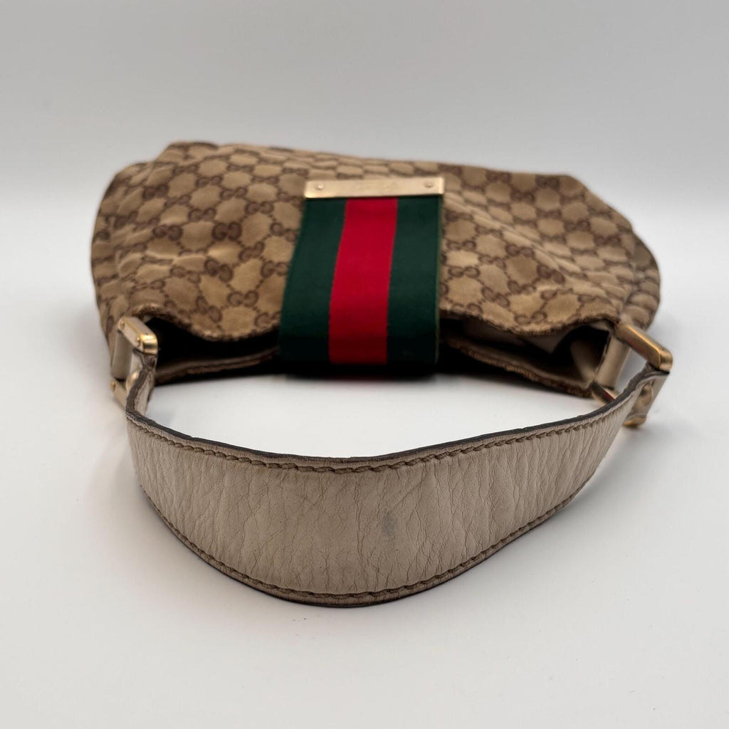 Gucci GG Canvas Web Sherry Line Shoulder Bag Beige Red Green