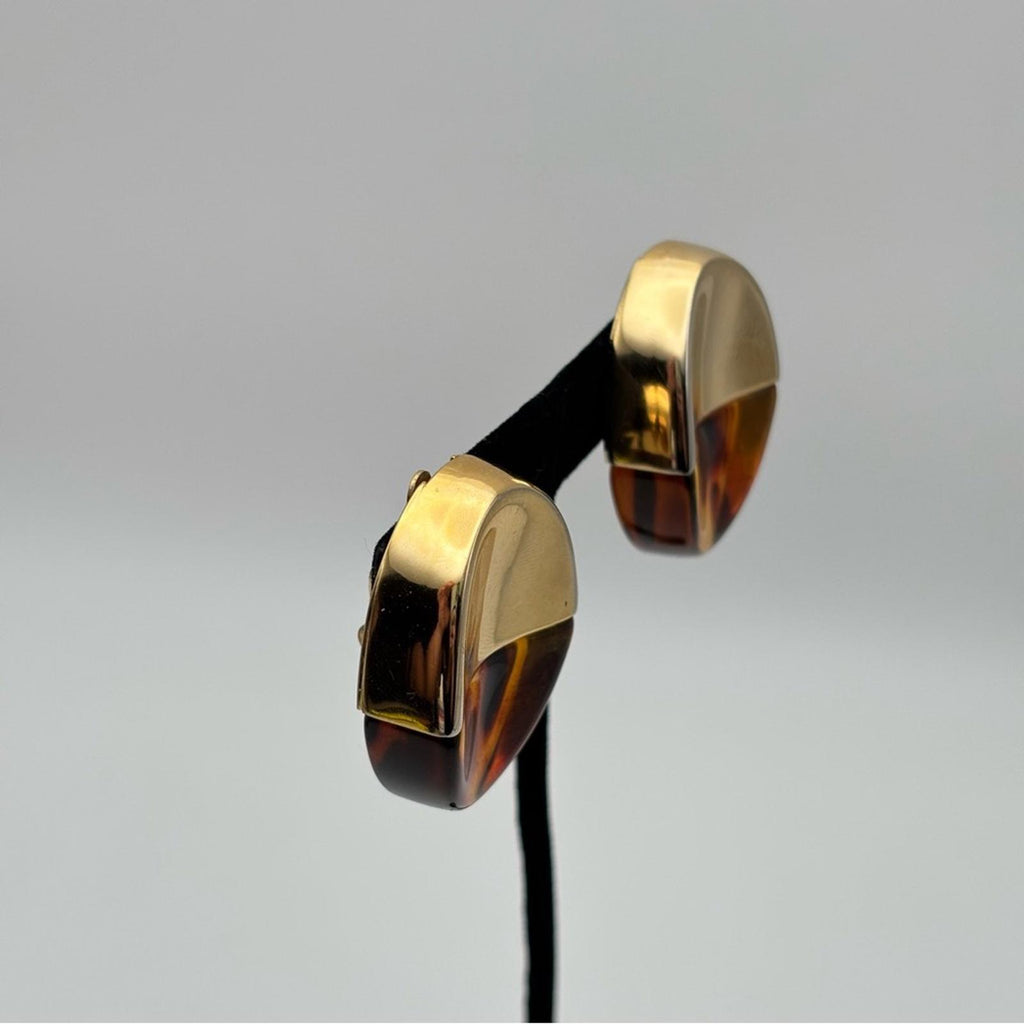 Vintage Gold Tone & Tortoiseshell Statement Clip-On Earrings