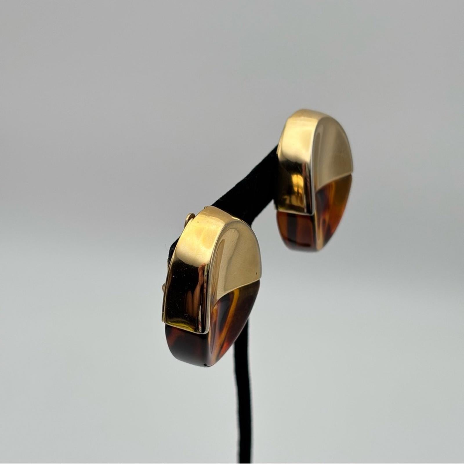 Vintage Gold Tone & Tortoiseshell Statement Clip-On Earrings