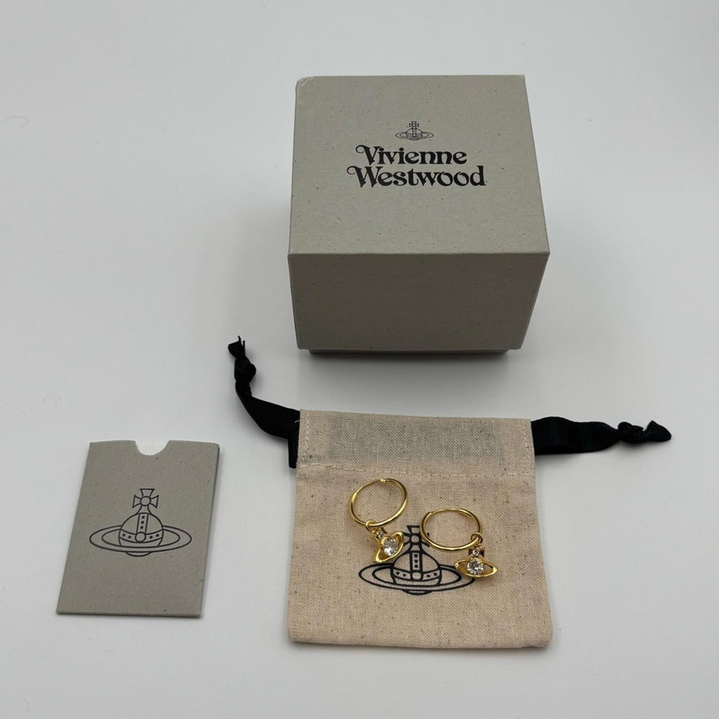 Vivienne Westwood Nina Spark Crystal Saturn Hoop Earrings Gold