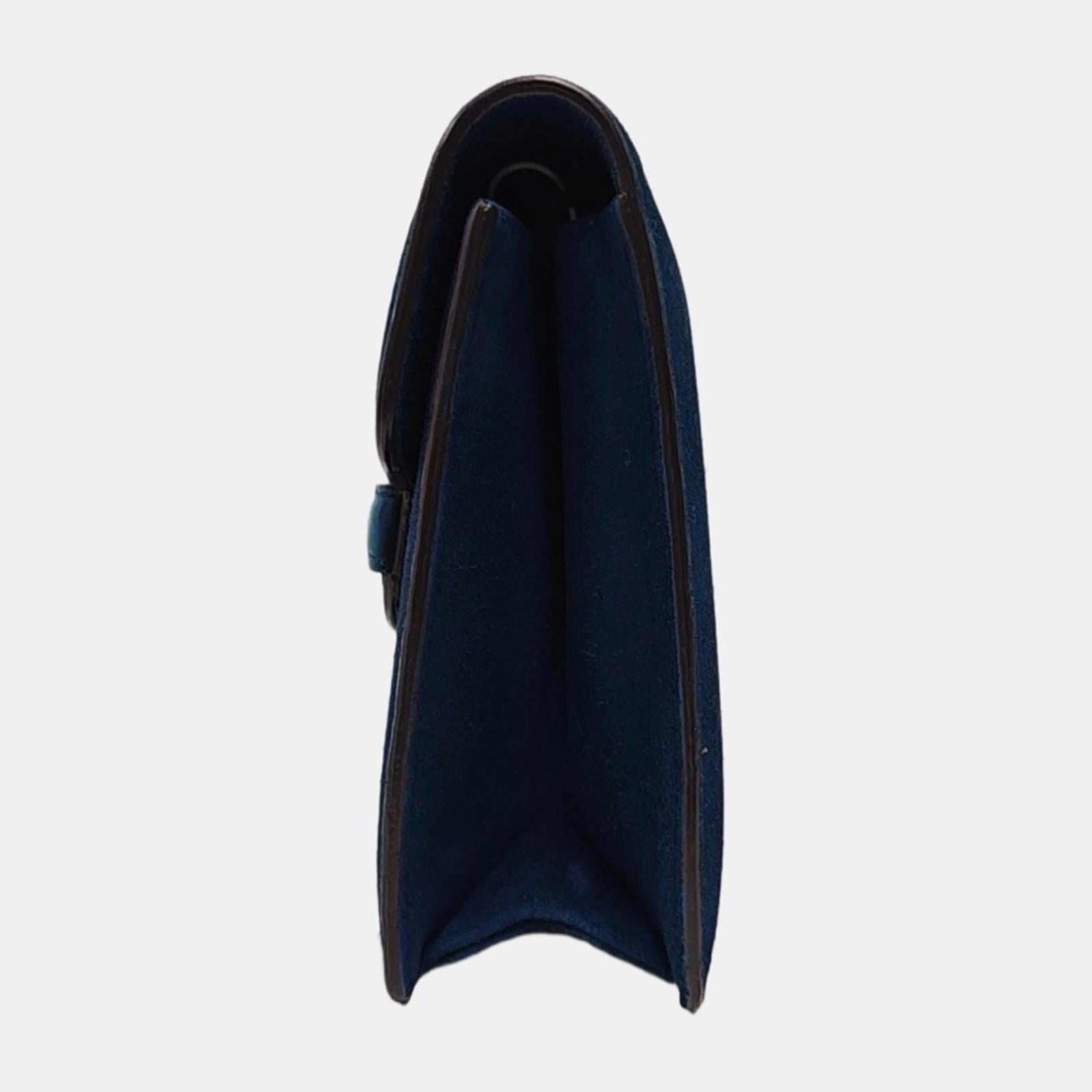 Gucci Blue Sapphire Suede Flap Shoulder Bag With Gold Chain