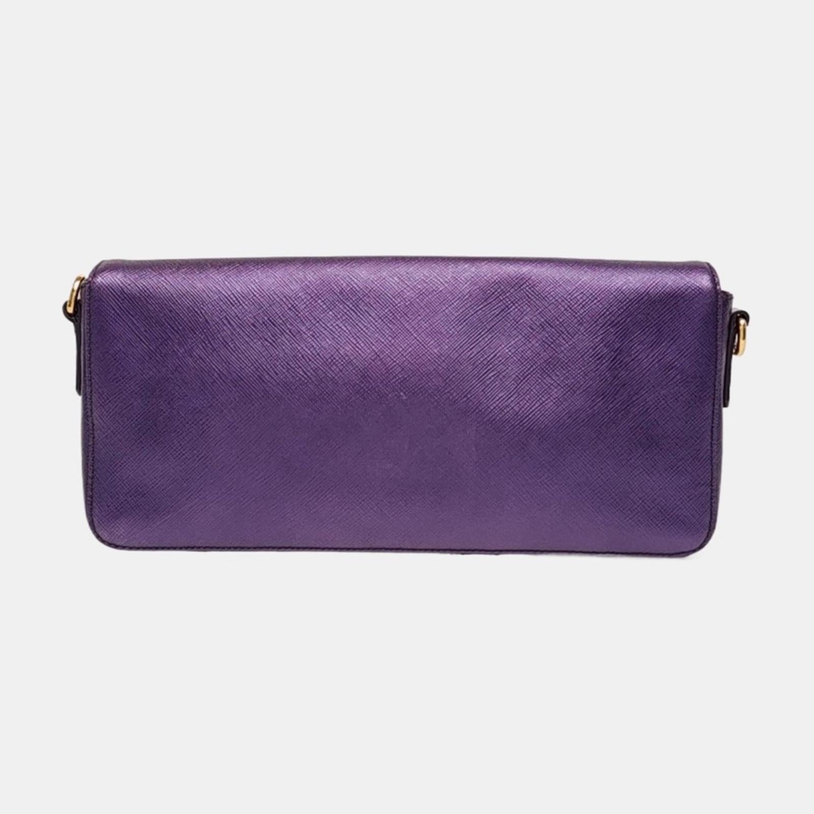 Prada Saffiano Leather Chain Shoulder Bag Purple