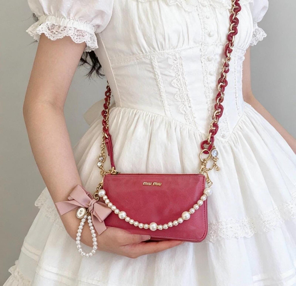 Miu Miu Pink Leather Pochette Shoulder Bag With Added Chains & Charms