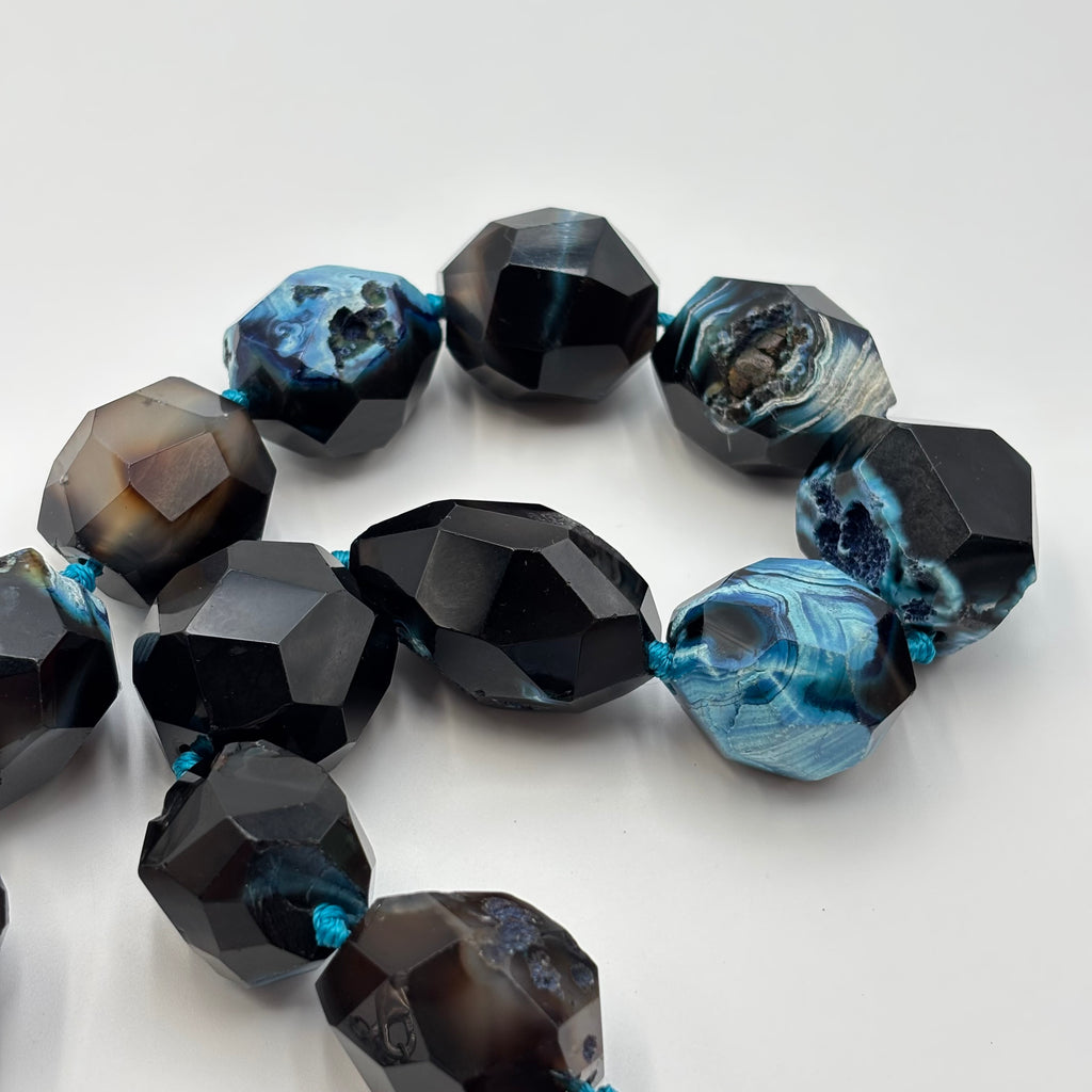 Faceted Blue Druzy Agate Statement Necklace