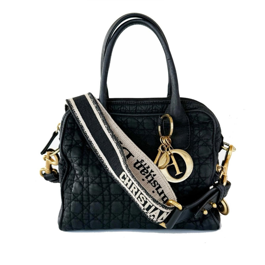 Christian Dior Black Lady Dior Cannage Nylon Quilted Handbag