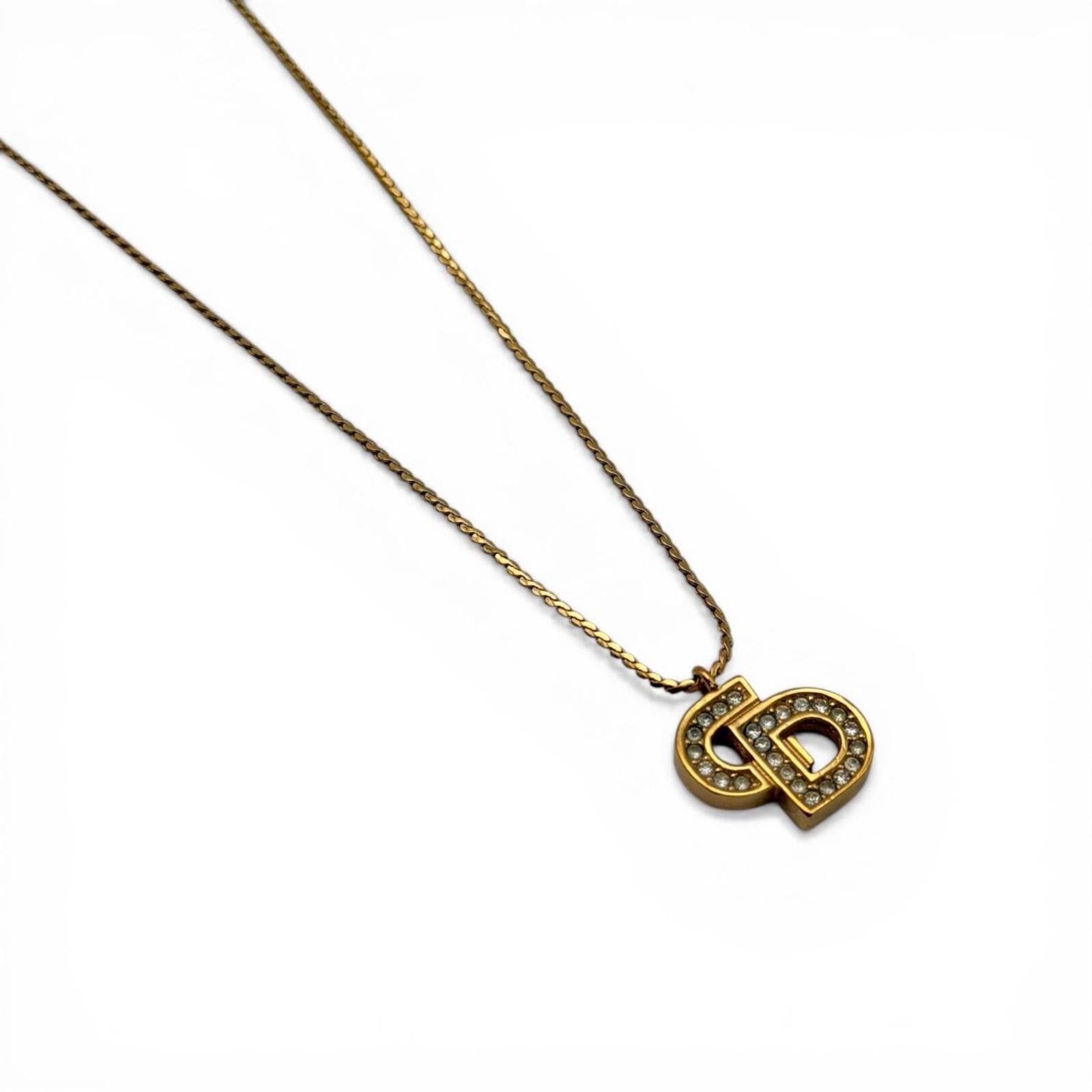 Christian Dior Gold Tone Crystal CD Logo Necklace