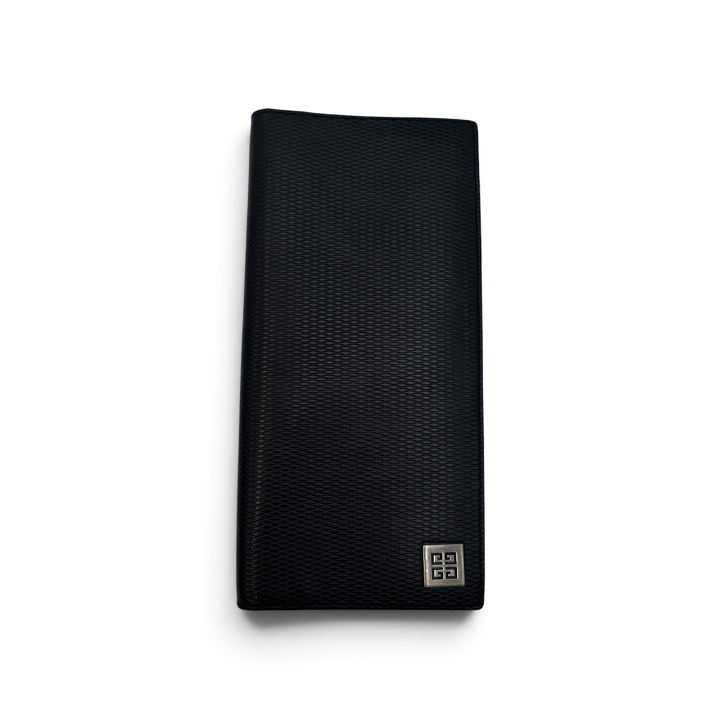 Givenchy Black Textured Long Wallet with Silver 4G Logo
