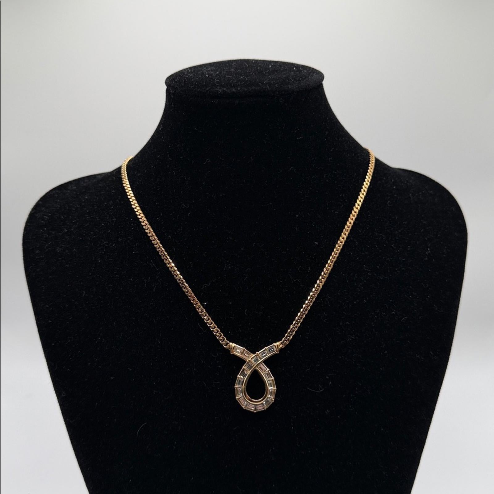 NINA RICCI VINTAGE GOLD-TONE BAGUETTE CRYSTAL DROP NECKLACE