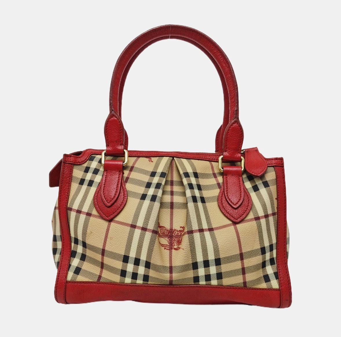 Burberry Nova Check Canvas Red Leather Mini Tote Christopher Bailey Era 2000s