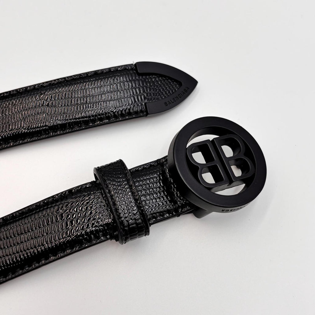 Balenciaga Black Croc Leather Circled BB Logo Belt