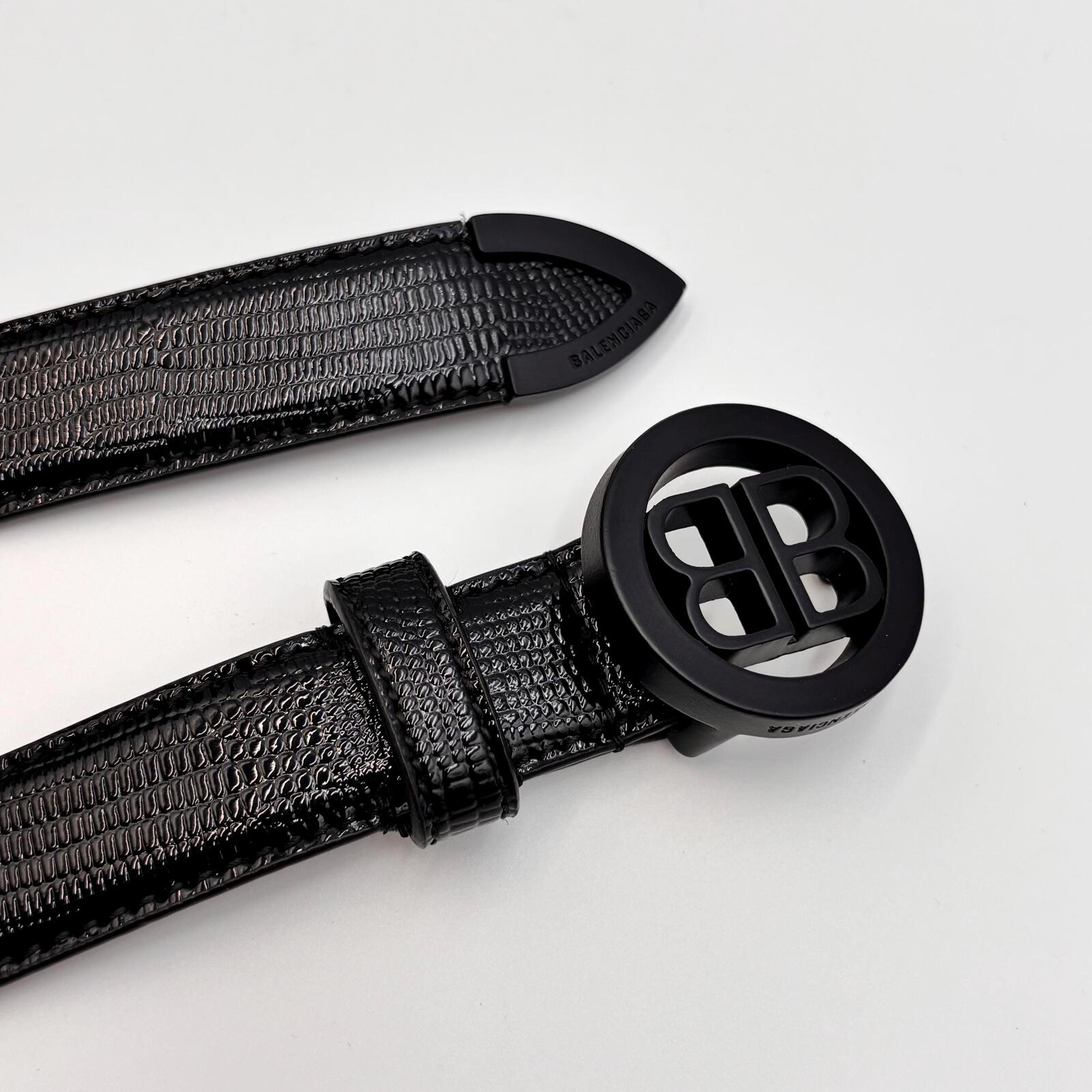 Balenciaga Black Croc Leather Circled BB Logo Belt