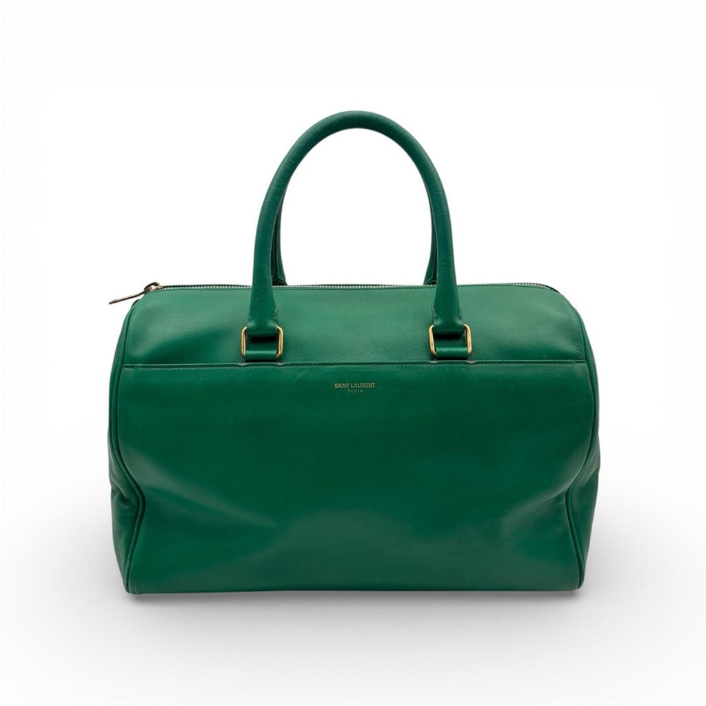 Saint Laurent Green Leather Duffle Top Handle Gold Hardware