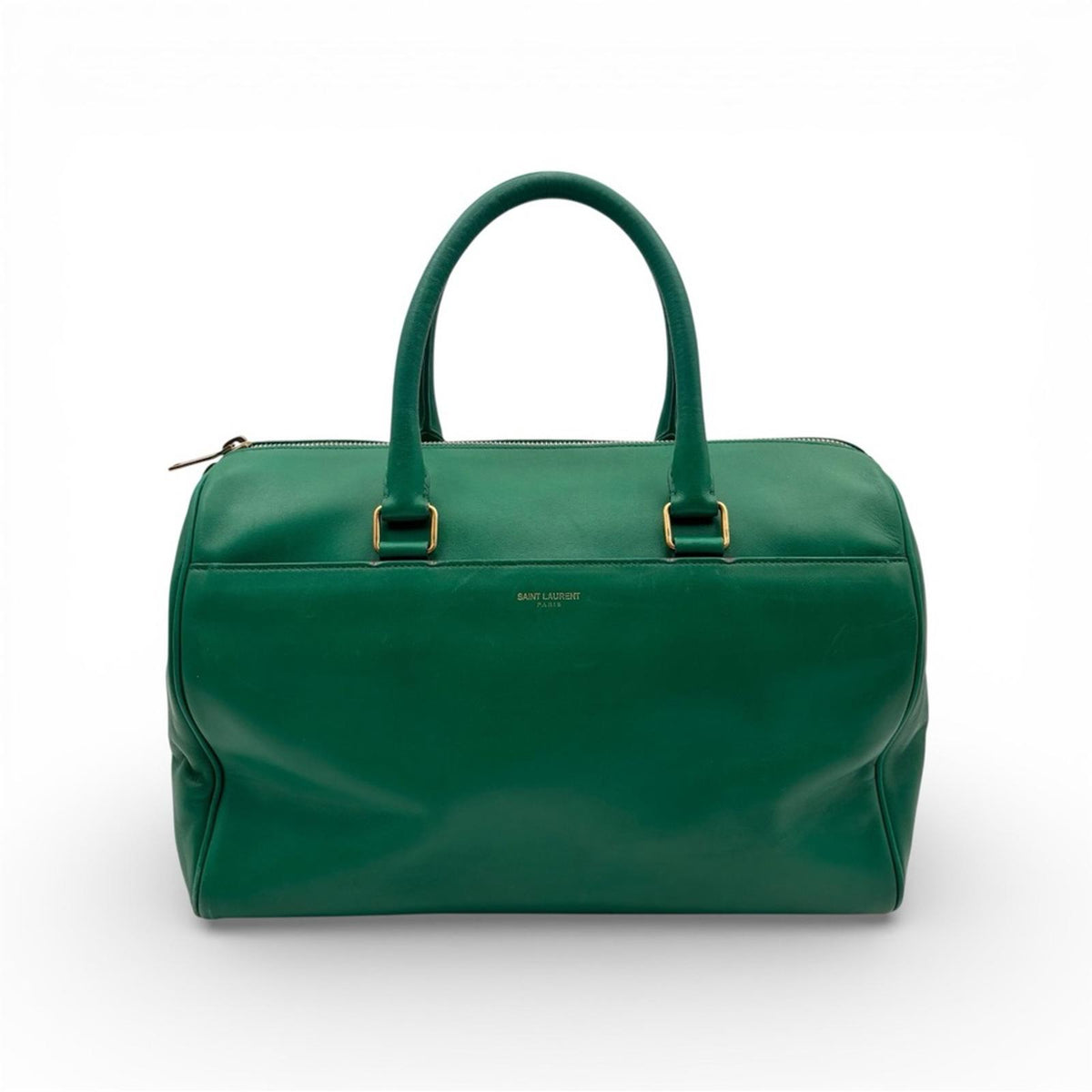 Saint Laurent Green Leather Duffle Top Handle Gold Hardware