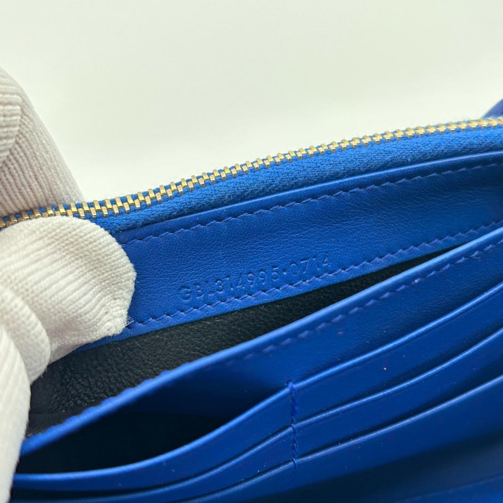 Saint Laurent Y-Chic Authentic Royal Blue Leather Zip Wallet On Chain