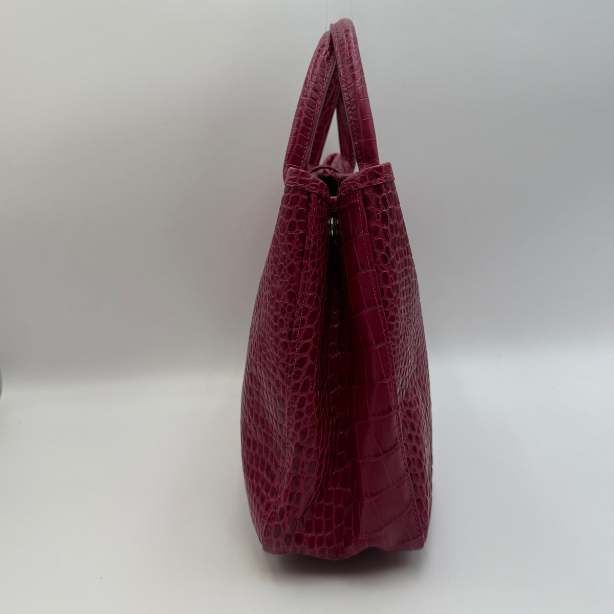 Longchamp Roseau Crocodile-Embossed Leather Tote by Philippe Cassegrain, Fuchsia, c. 2000s