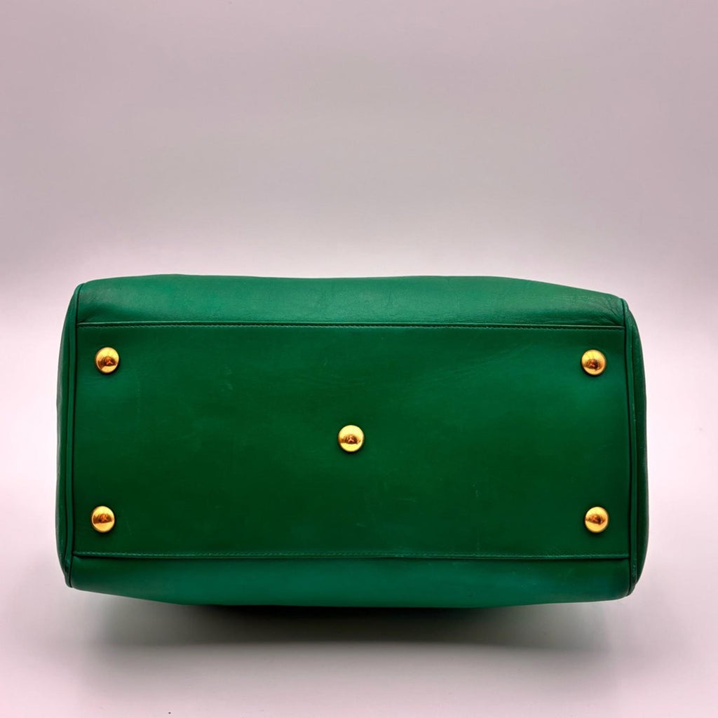 Saint Laurent Green Leather Duffle Top Handle Gold Hardware