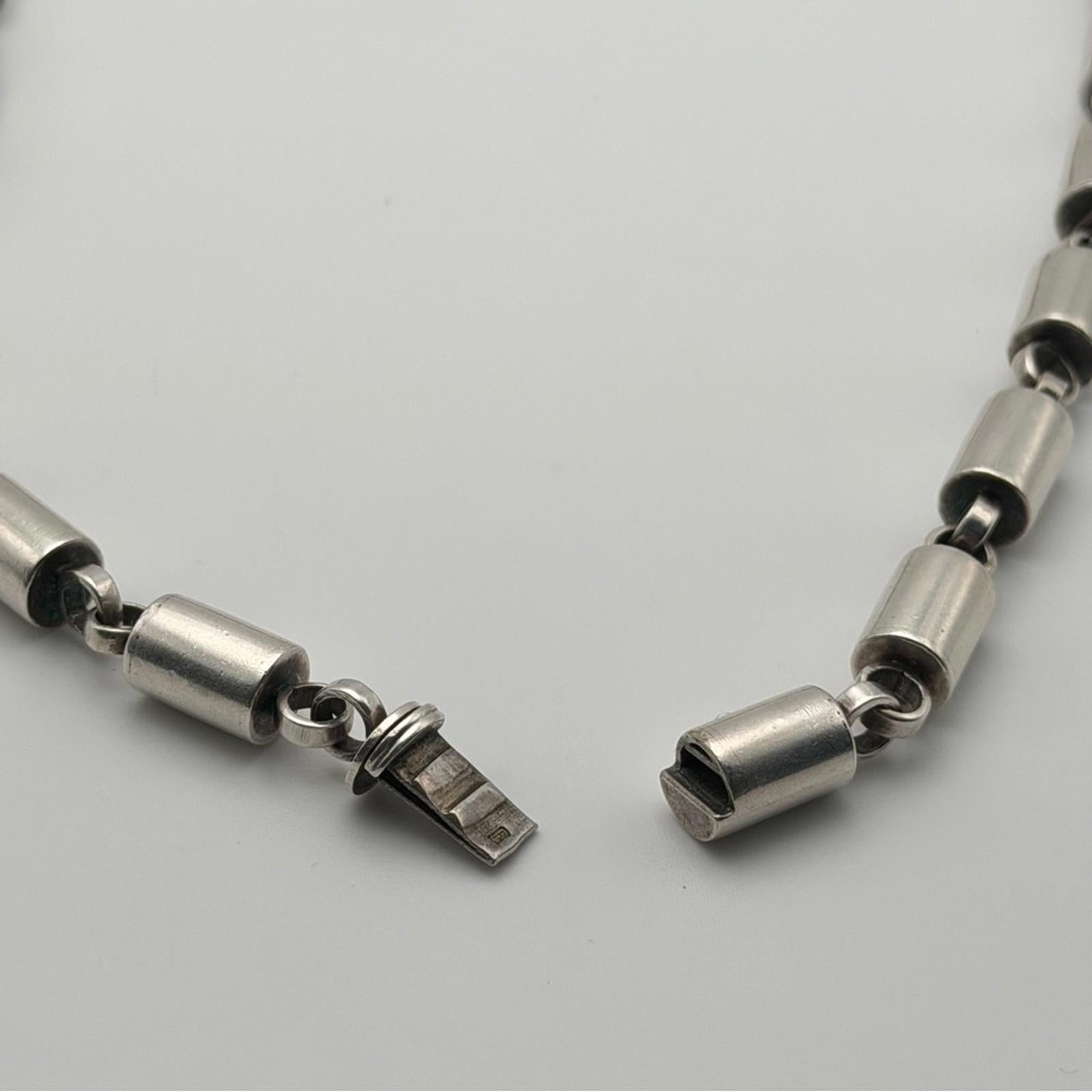 Vintage Heavy Sterling Silver Necklace With Onyx & Nacré (Mother Of Pearl)