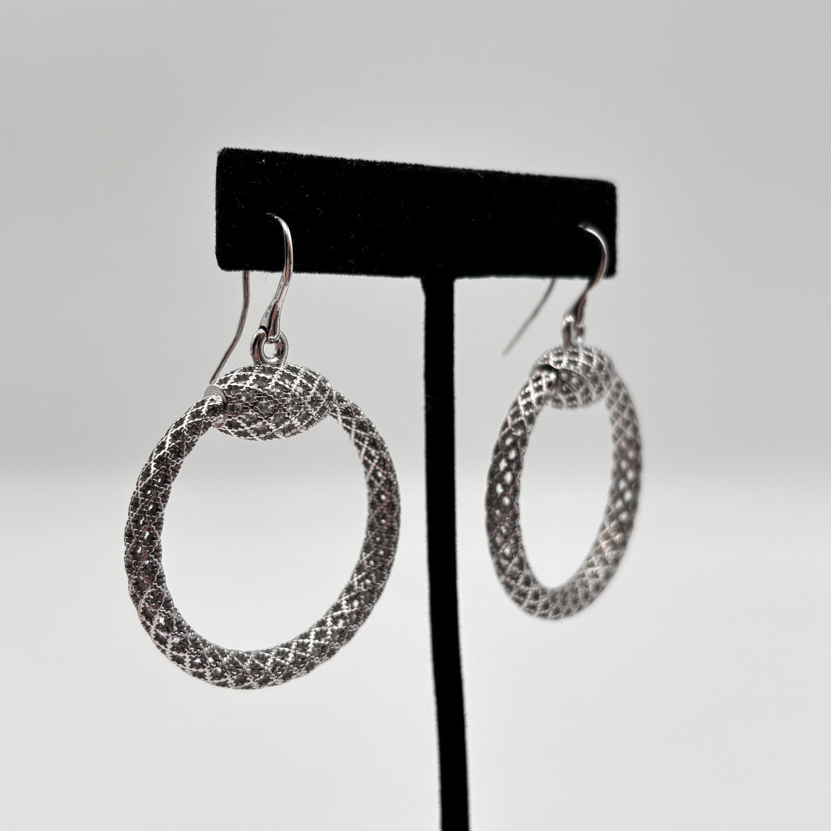 Gucci Sterling Silver Textured Hoop Drop Earrings