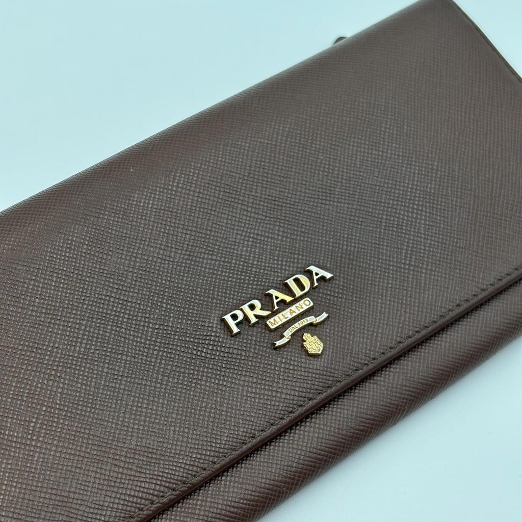 Prada Saffiano Leather Continental Wallet Brown