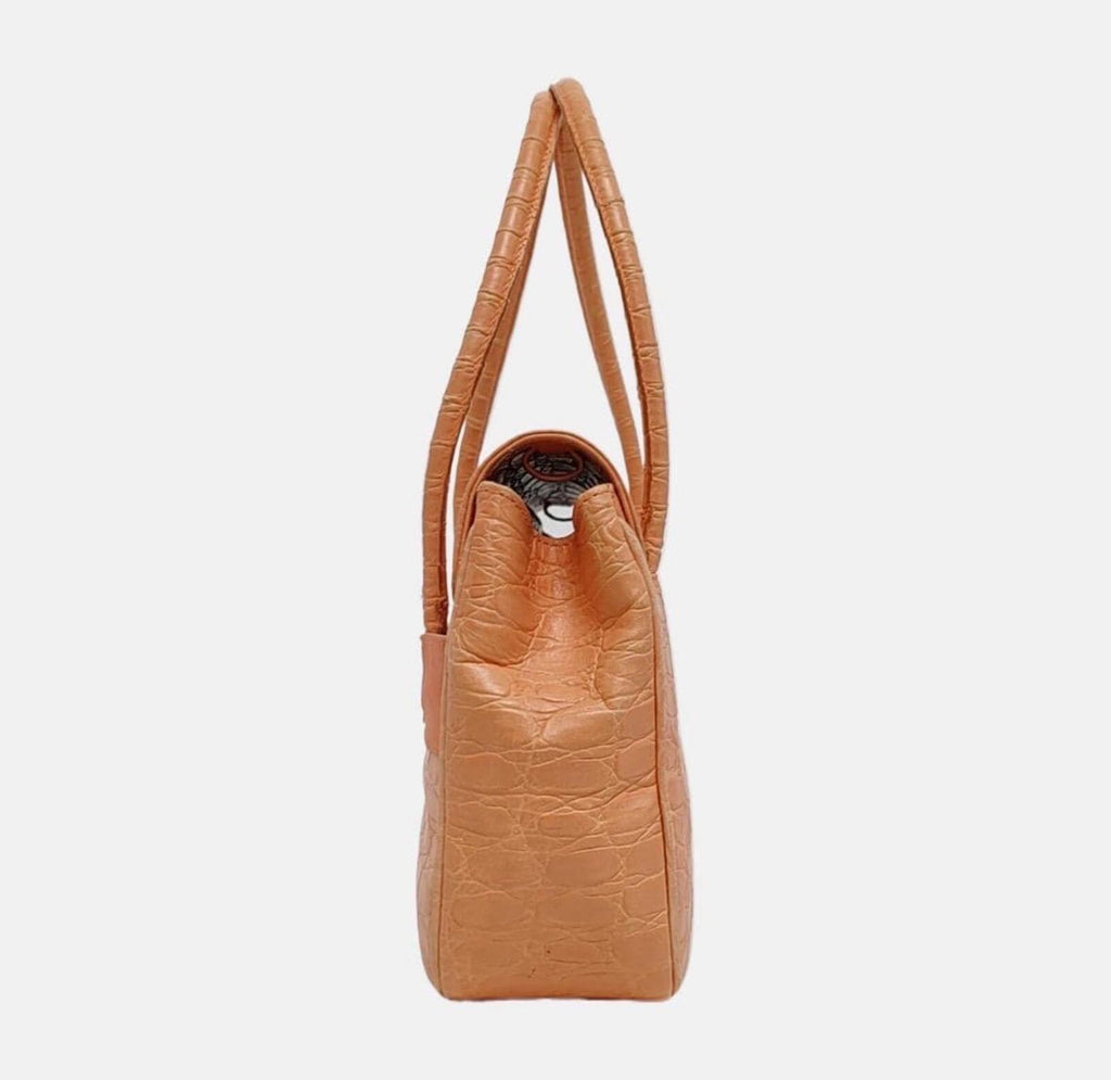 Salvatore Ferragamo Vintage Croc Embossed Leather Shoulder Bag Orange Gancini