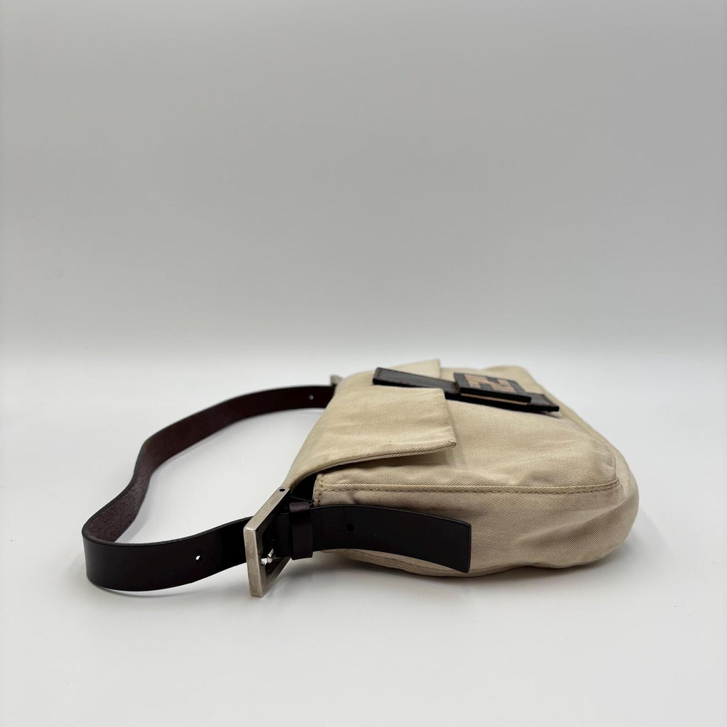 Fendi Mama Forever Beige Canvas and Leather Shoulder Bag