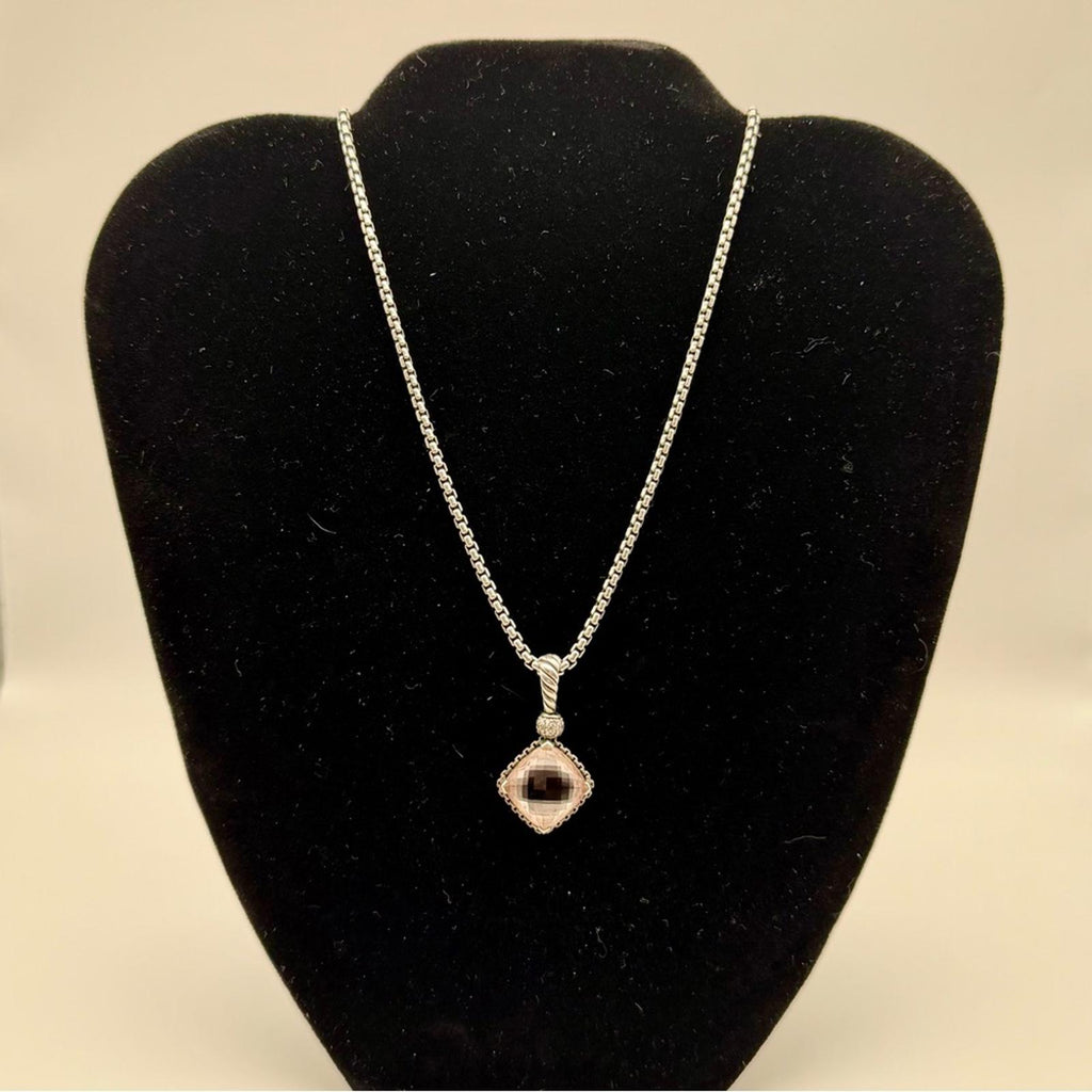 David Yurman Sterling Silver Pink Quartz Pendant Necklace