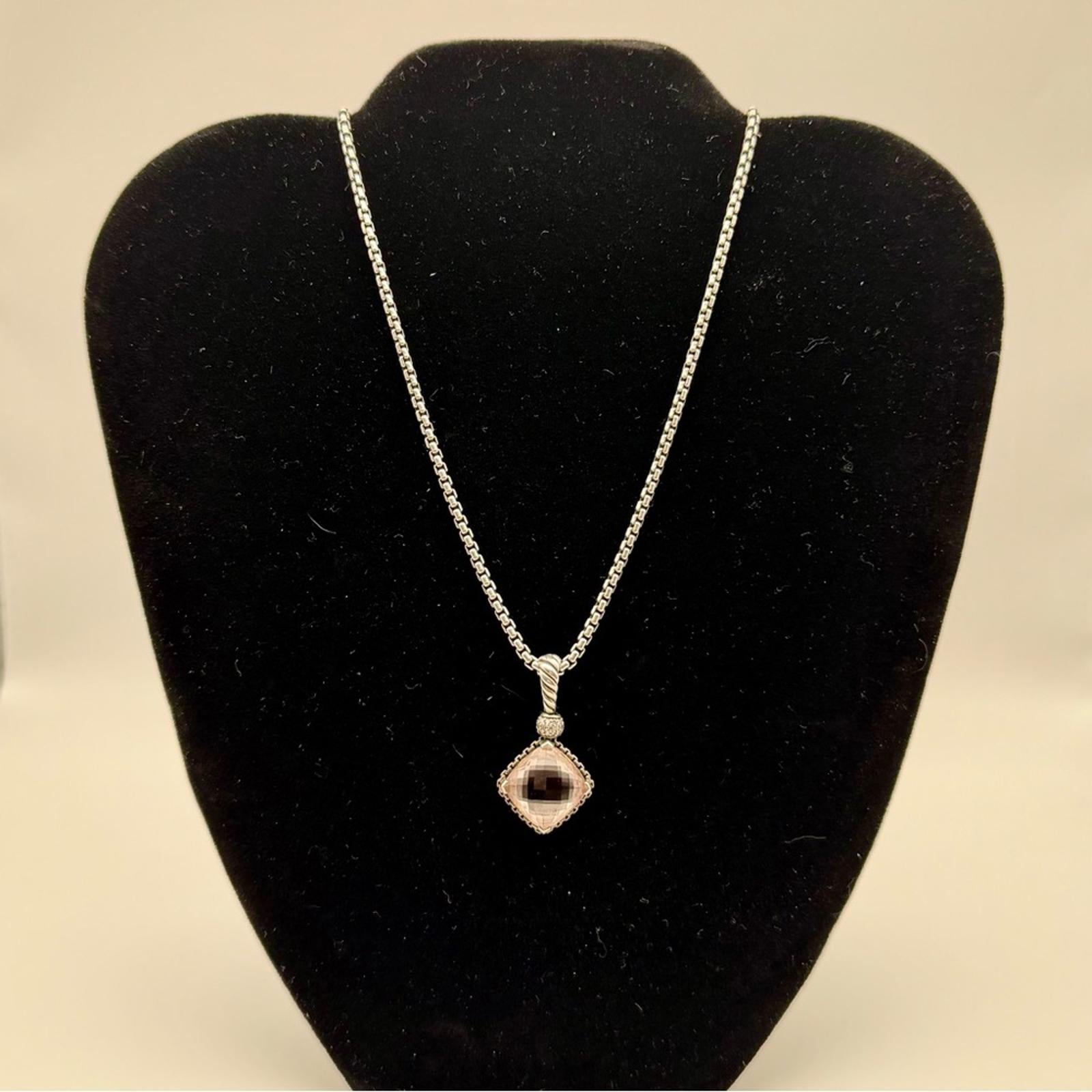 David Yurman Sterling Silver Pink Quartz Pendant Necklace