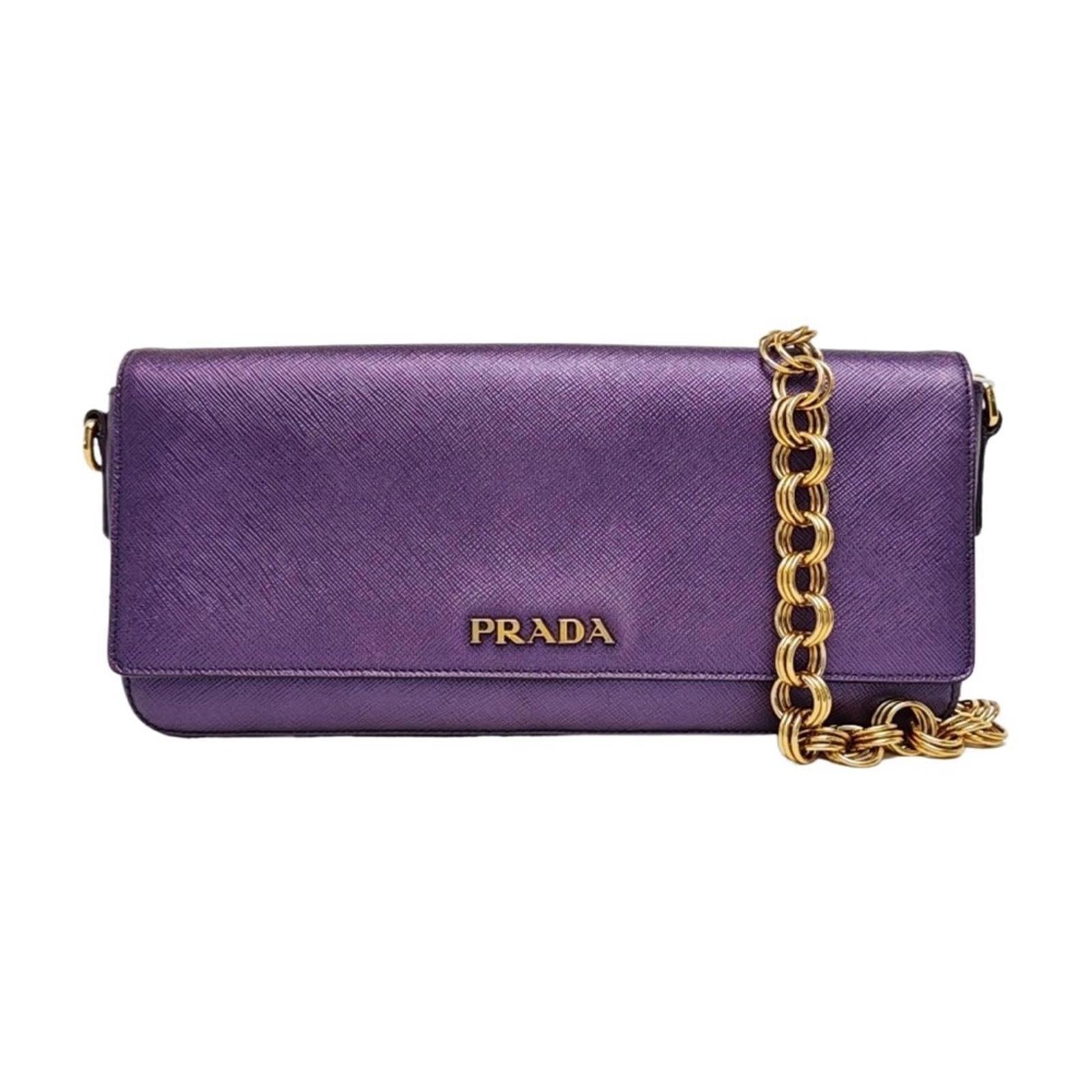 Prada Saffiano Leather Chain Shoulder Bag Purple