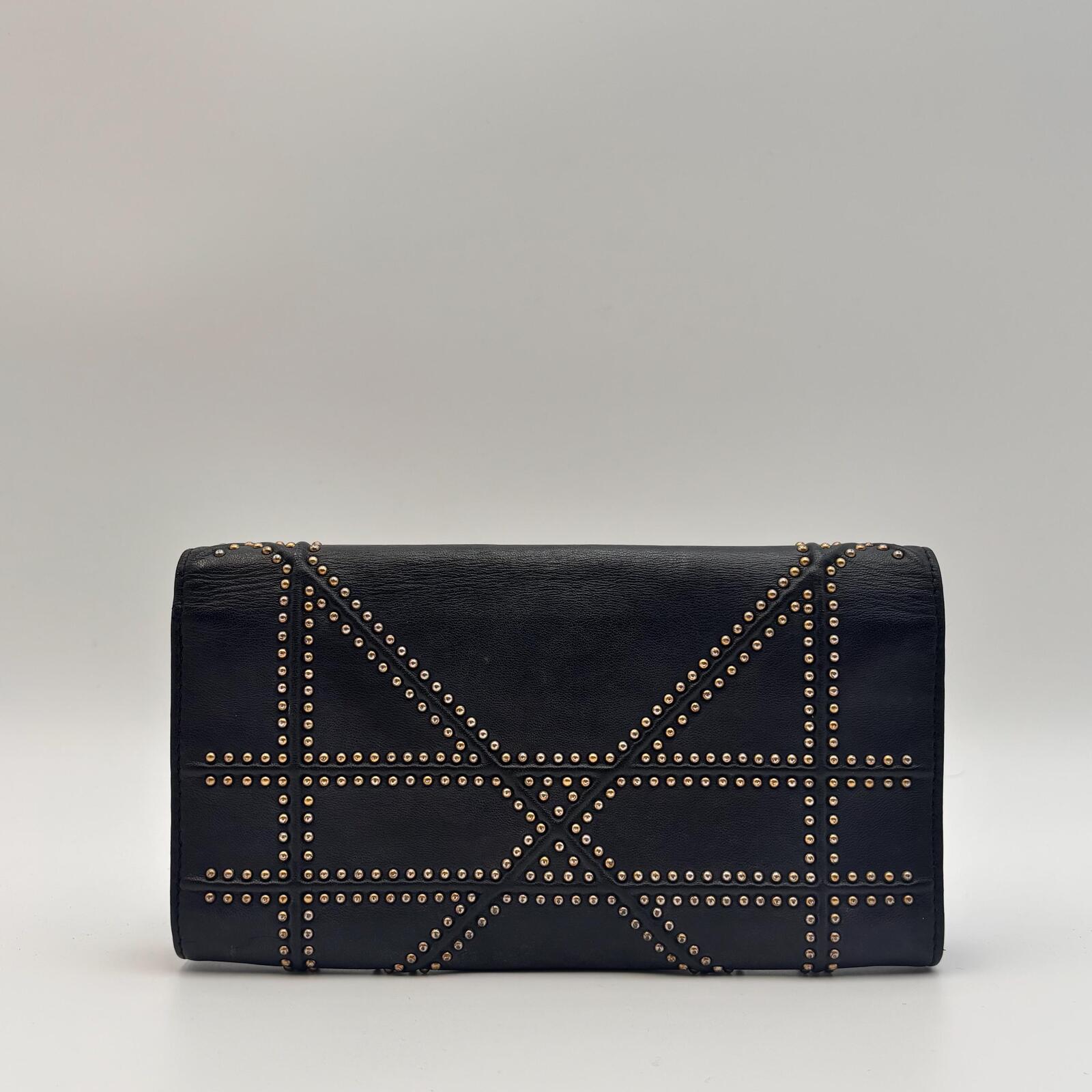 Christian Dior Studded Leather Chain Wallet / Clutch – Black