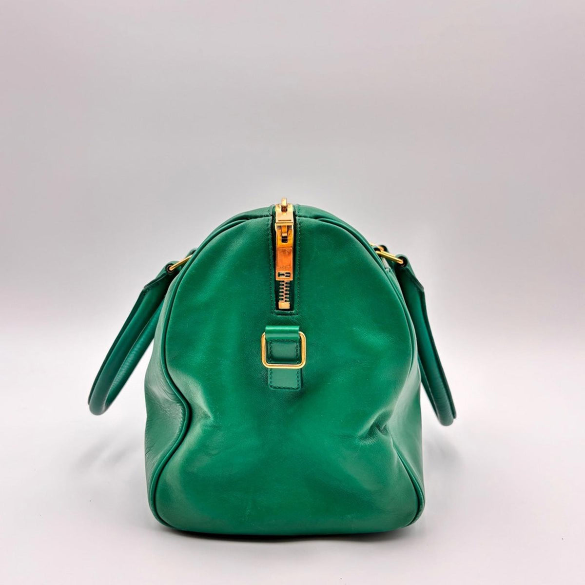 Saint Laurent Green Leather Duffle Top Handle Gold Hardware