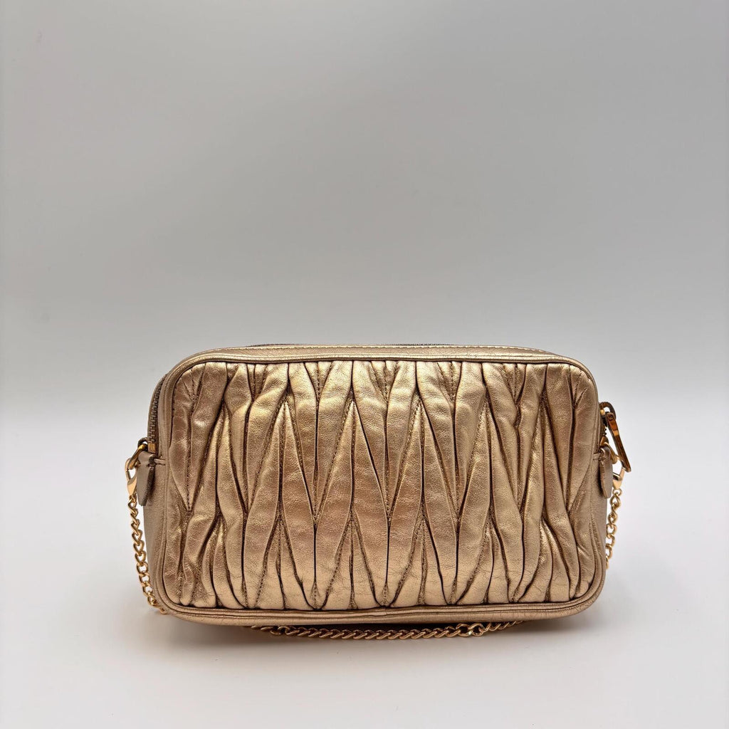 Miu Miu Matelassé Metallic Gold Leather Crossbody Bag