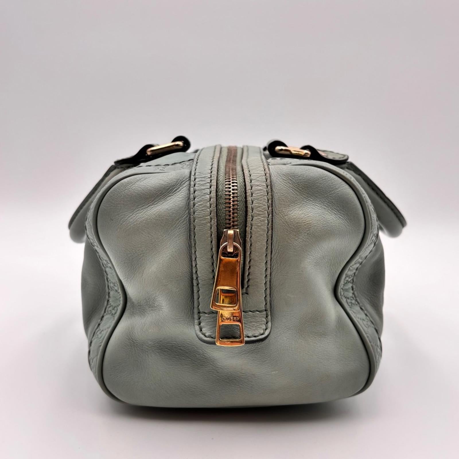 Gucci GG Embossed Leather Boston Bag Sage Green Gold Hardware