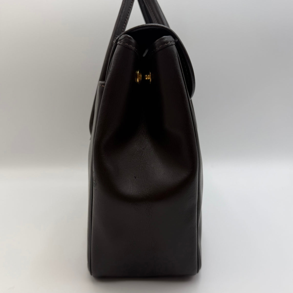 Longchamp Vintage Roseau Top Handle Satchel Bag Dark Brown Leather