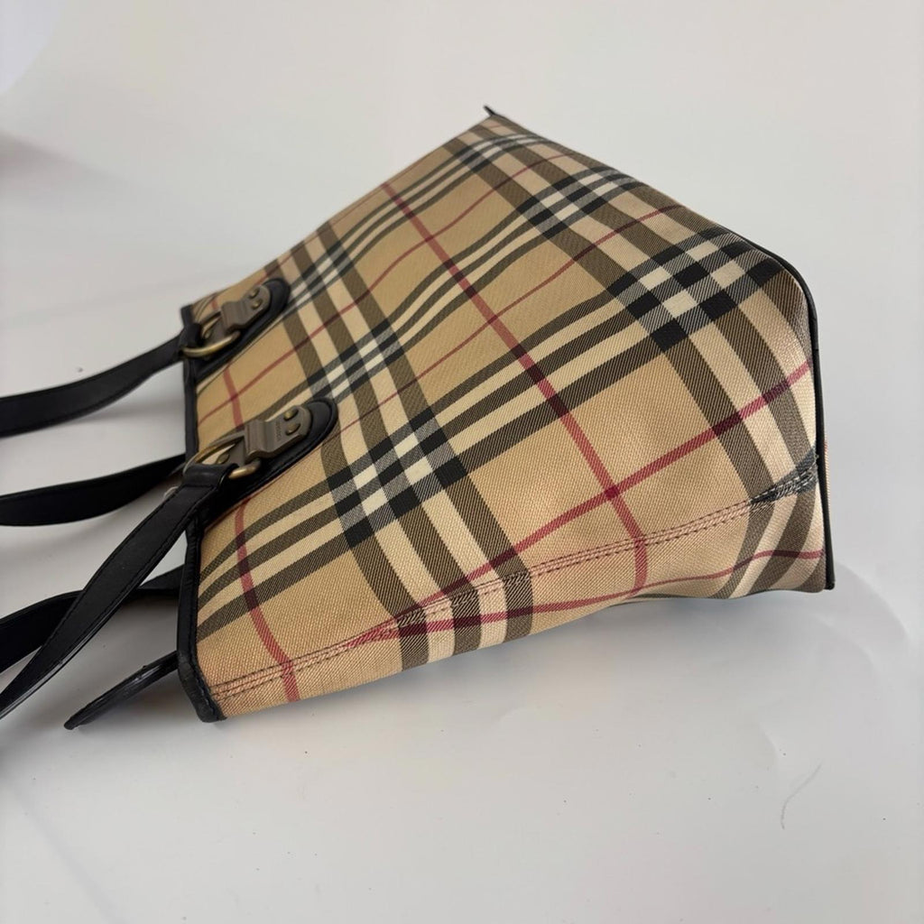 Burberry Tan and Black Checkered Tote