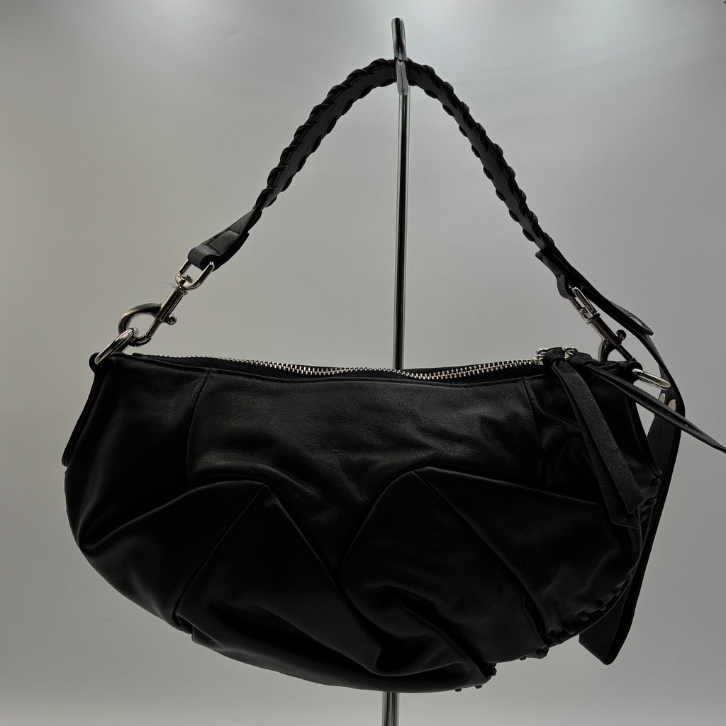 Vivienne Westwood Agnes Small Black Leather Ruched Shoulder Bag