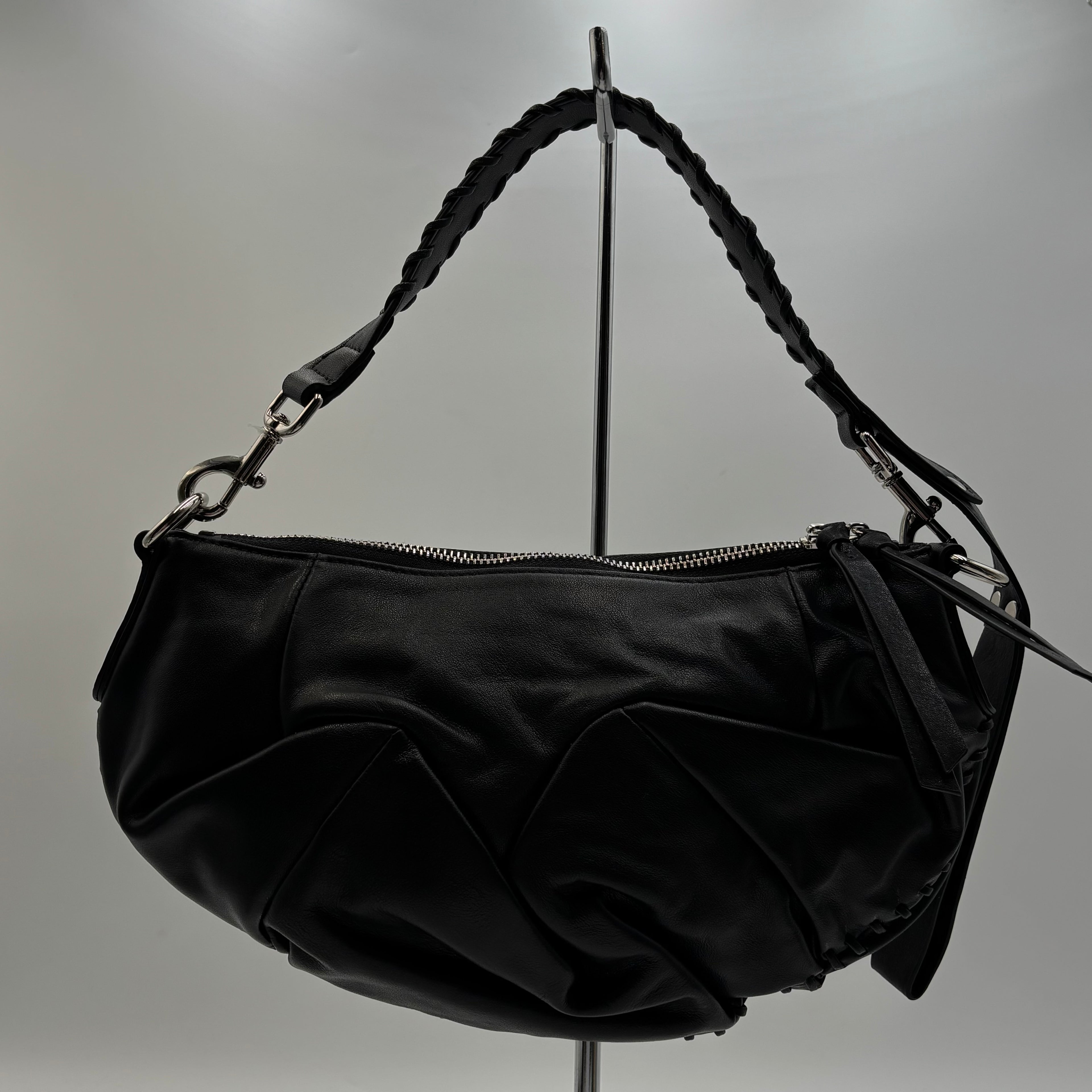 Vivienne Westwood Agnes Small Black Leather Ruched Shoulder Bag