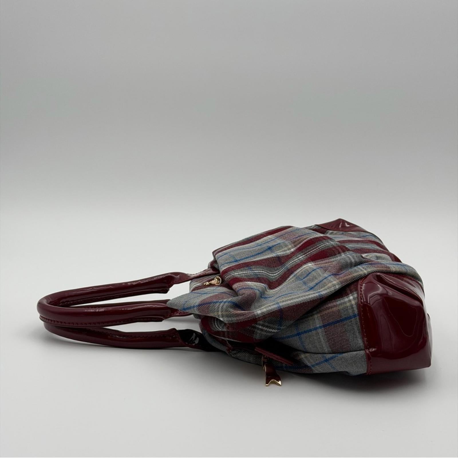 Vivienne Westwood Plaid Multicolor & Burgundy Patent Leather Handbag