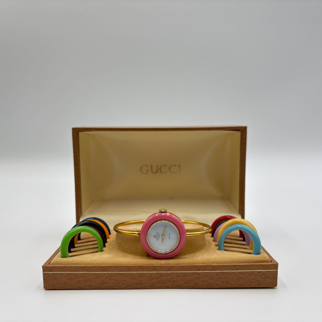 Gucci Vintage 11/12.2 Change Bezel Gold-Tone Bangle Watch Set 1990s