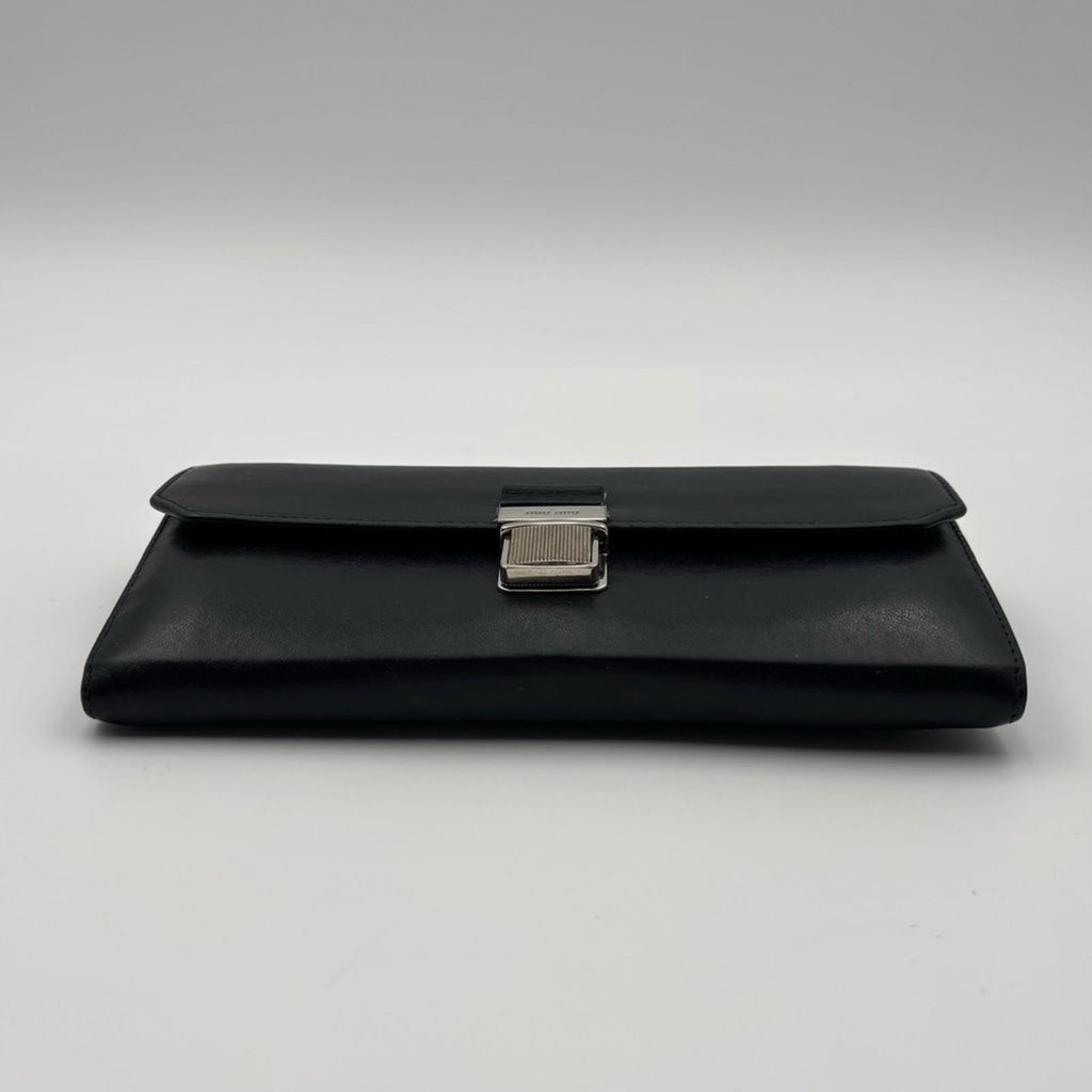 Miu Miu Black Leather Wallet On Chain Crossbody Shoulder Bag
