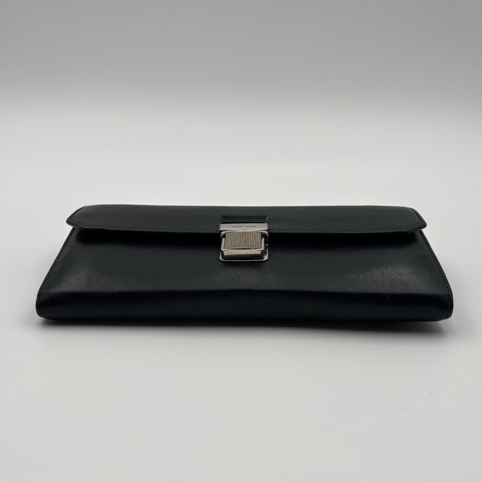 Miu Miu Black Leather Wallet On Chain Crossbody Shoulder Bag